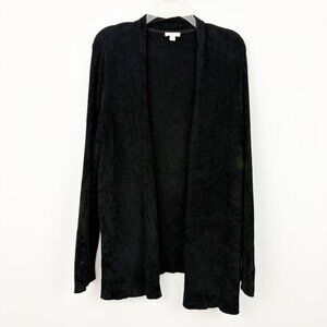 J. Jill Women's Black Chenille Open Front Cardigan Size 2X Long Sleeve Cotton